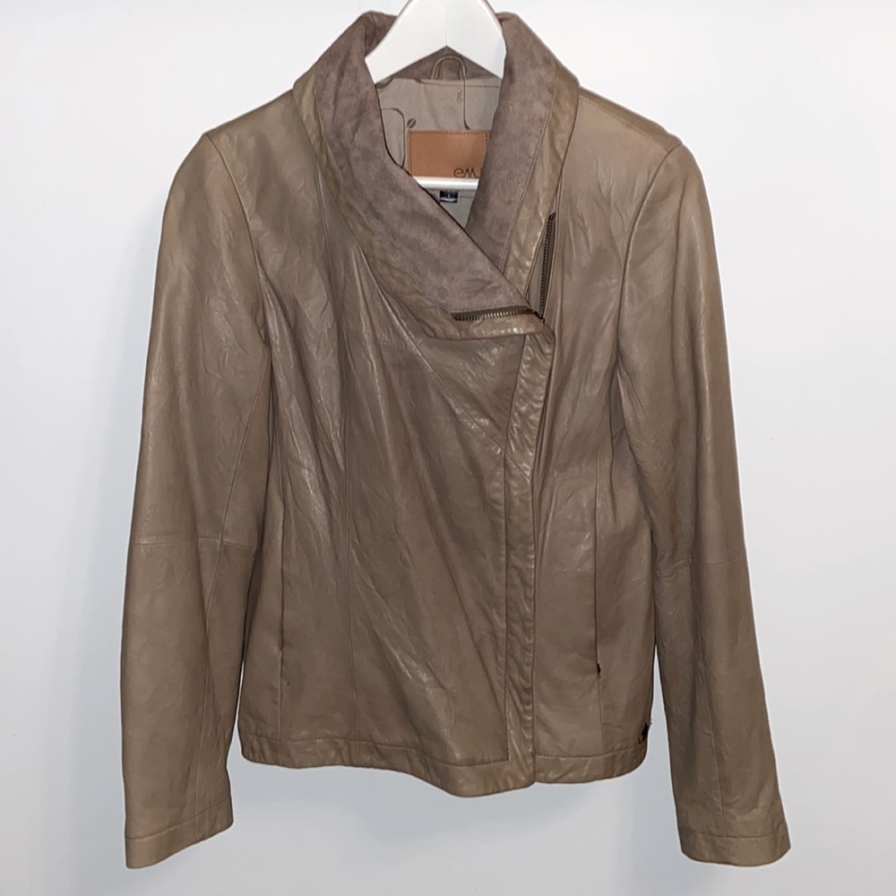 EMU Australia Sheepskin Leather Asymmetrical Cowl Neck Jacket | Taupe | Small